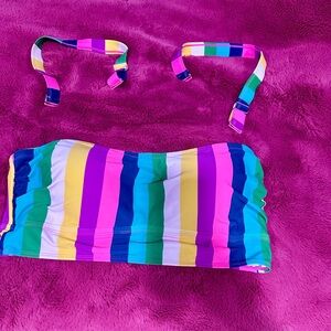 torrid Multicolor Stripe Bandeau Swim Top - Pink, Yellow, Green, Blue, Purple